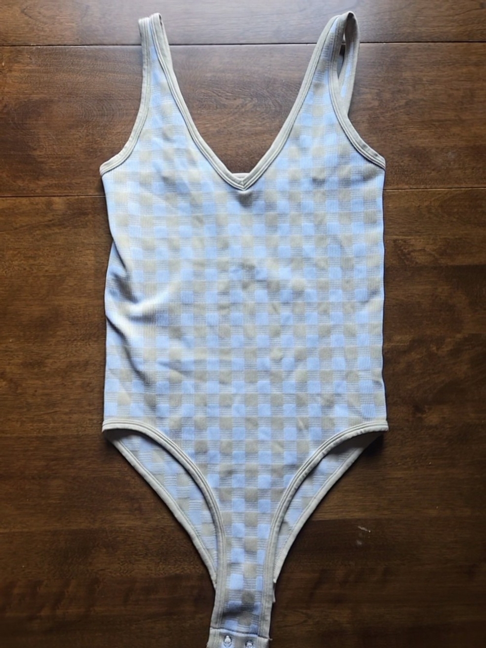 Title: Aura Checkered Textured Bodysuit Size M/L Neutral Sleeveless Stretch One